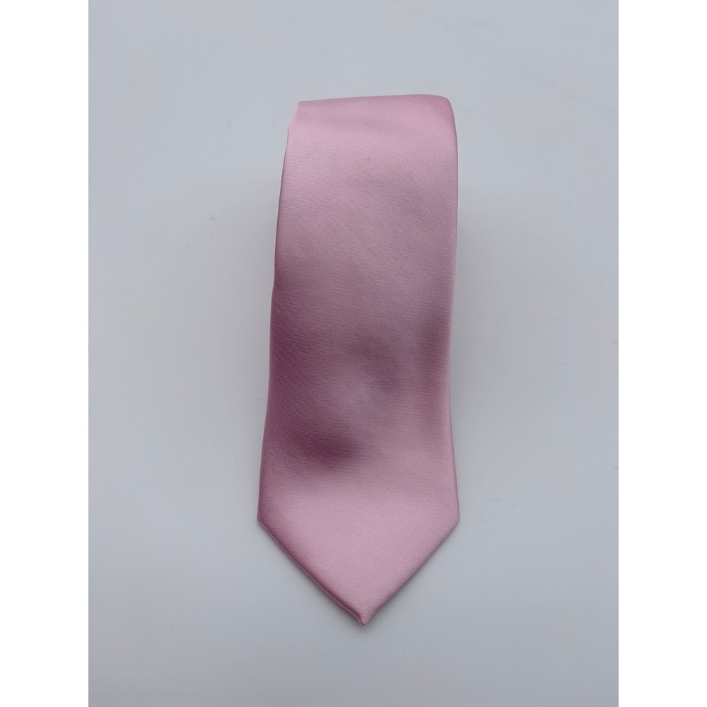Egara Necktie Mens OS Pink Solid Satin Finish Skinny Modern Formal Accessory